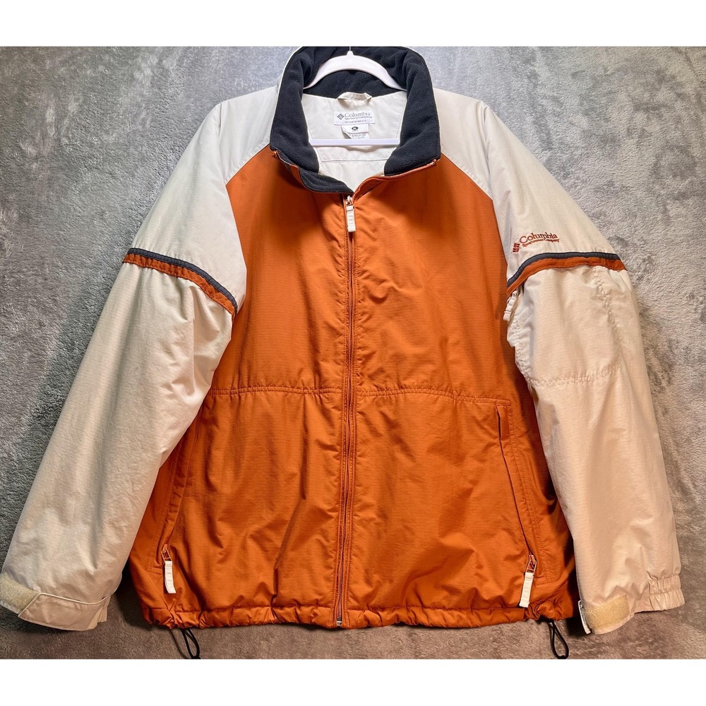 VTG Columbia Jacket Mens XL Orange Beige Full Zip Hooded Outdoor